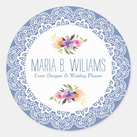 Witte Kant & Bloemen Boeket Ronde Sticker (Voorkant)