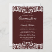 witte kant Bourgondische Quinceanera Invitation Kaart (Voorkant)