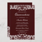 witte kant Bourgondische Quinceanera Invitation Kaart (Voorkant / Achterkant)