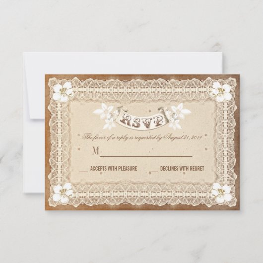  witte kant bruiloft RSVP Kaartje (Voorkant)