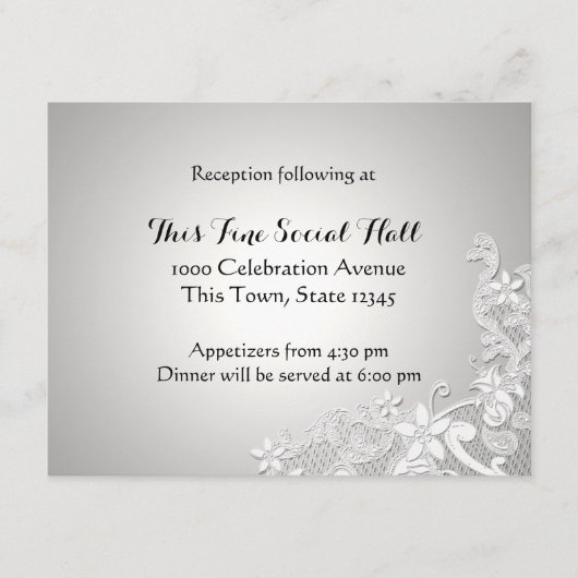 Witte Kant Bruiloftsreceptie Zilver Informatiekaartje (Voorkant)