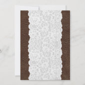 Witte kant & bruin leder rustiek Vrijgezellenfeest Kaart (Achterkant)