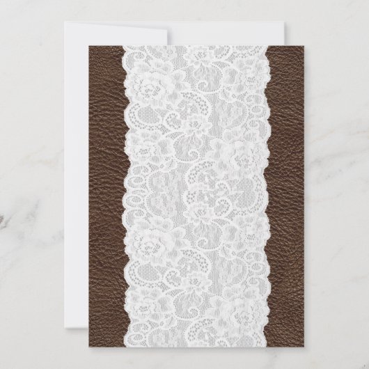 Witte kant & bruin leder rustiek Vrijgezellenfeest Kaart (Achterkant)