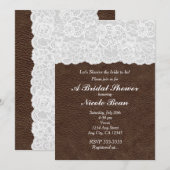 Witte kant & bruin leder rustiek Vrijgezellenfeest Kaart (Voorkant / Achterkant)