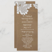 Witte Kant & Bruin Rustiek Huwelijksprogrammarek Programmakaart (Voorkant / Achterkant)