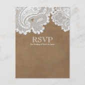 Witte Kant & Bruine Rustieke Elegante Trouw-RSVP Uitnodiging Briefkaart (Voorkant)