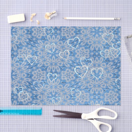 Witte kant en blauwe harten tissuepapier (Craft)