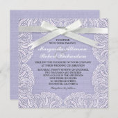 Witte kant en blauwe jute bruiloft uitnodigingen (Voorkant / Achterkant)