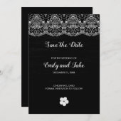 Witte kant en bloem save the date (Voorkant / Achterkant)