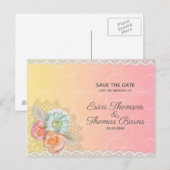 Witte kant en bloemen aankondigingskaart (Voorkant / Achterkant)