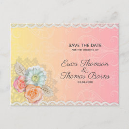 Witte kant en bloemen aankondigingskaart