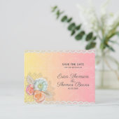 Witte kant en bloemen aankondigingskaart (Staand voorkant)