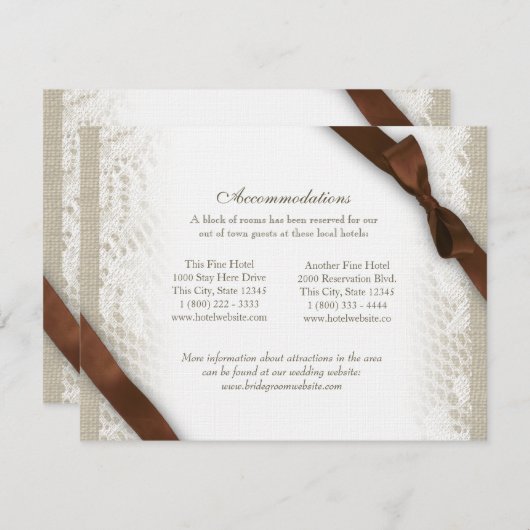 Witte kant en bruin lint richtingen informatiekaartje (Voorkant / Achterkant)