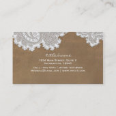 Witte kant en bruine rustieke chic elegante trouw visitekaartje (Achterkant)