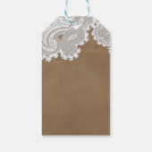 Witte kant en bruine rustieke chique elegante fees cadeaulabel (Achterkant)