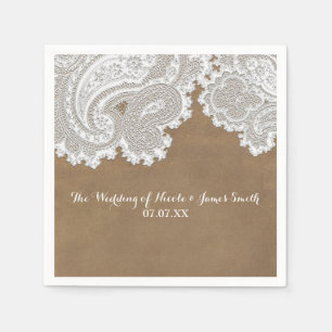 Witte kant en bruine rustieke chique elegante trou servetten