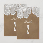Witte kant en bruine rustieke tafelnummer voor de (Voorkant / Achterkant)
