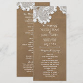 Witte kant en bruine rustieke trouwprogrammarek programmakaart (Voorkant / Achterkant)