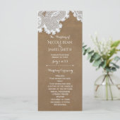 Witte kant en bruine rustieke trouwprogrammarek programmakaart (Staand voorkant)