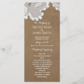 Witte kant en bruine rustieke trouwprogrammarek programmakaart (Voorkant)