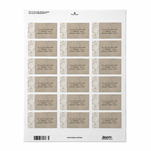 Witte Kant en Burlap Adresetiketten Etiket (Full Sheet)