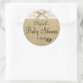 Witte Kant en Burlap Baby shower Favor Ronde Sticker (Tas)