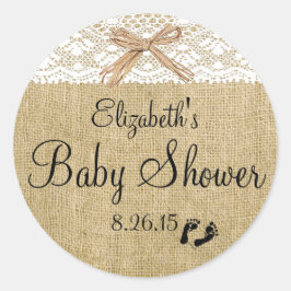 Witte Kant en Burlap Baby shower Favor Ronde Sticker