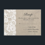 Witte kant en Burlap bruiloft RSVP Kaart<br><div class="desc">Deze aangepaste bruiloft RSVP-kaart is de perfecte combinatie van traditioneel en trendy. De burlap achtergrond is ideaal voor een rustieke of thema bruiloft en het kantaccent voegt een klassieke, romantische touch. Dit werkt perfect samen met een passende uitnodiging. Mail me voor aangepaste kleuren! OPMERKING - Dit is een hoogwaardig afgedrukt...</div>