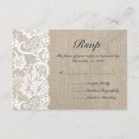 Witte kant en Burlap bruiloft RSVP Kaart
