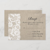 Witte kant en Burlap bruiloft RSVP Kaart (Voorkant / Achterkant)