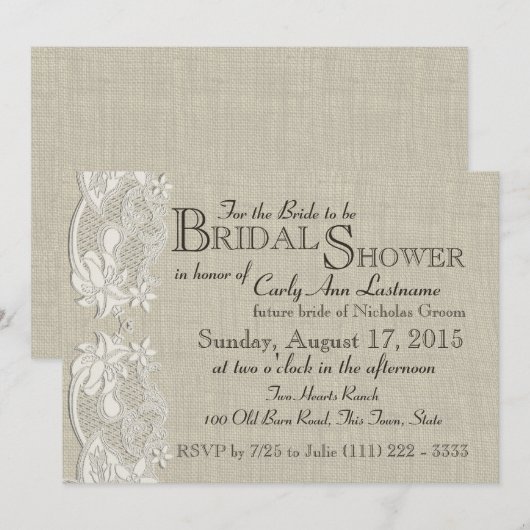 Witte  Kant en Burlap Design Vrijgezellenfeest Kaart (Voorkant / Achterkant)