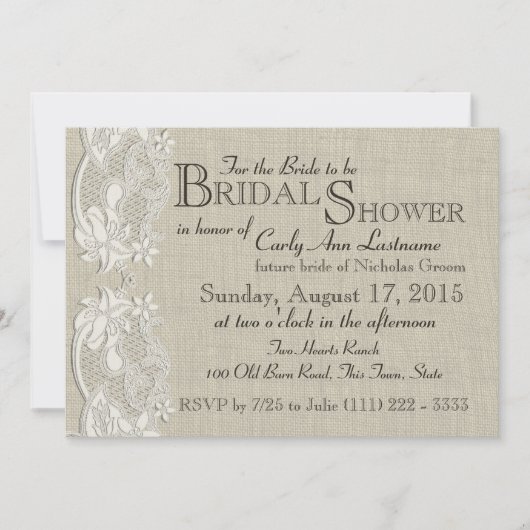 Witte  Kant en Burlap Design Vrijgezellenfeest Kaart (Voorkant)