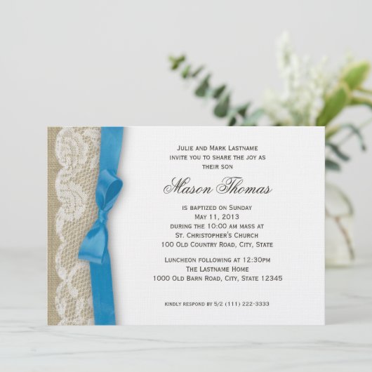Witte kant en Burlap doop Kaart (Staand voorkant)