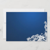Witte kant en diepe saffier bruiloft kaart (Achterkant)