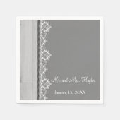 Witte kant en grijze bruiloft servet (Voorkant)