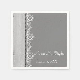 Witte kant en grijze bruiloft servet