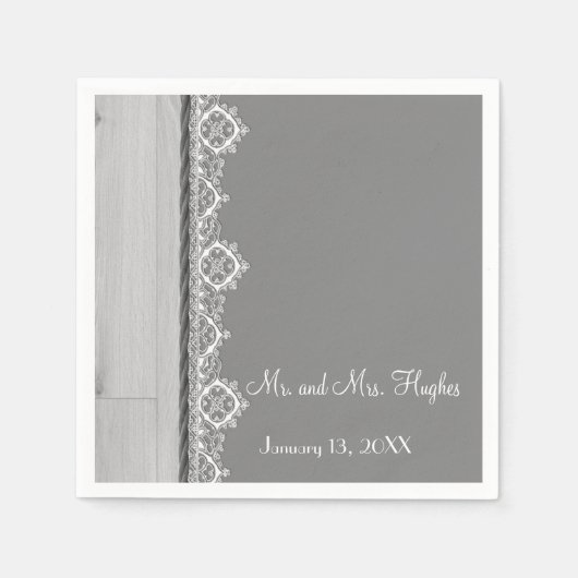 Witte kant en grijze bruiloft servet (Voorkant)