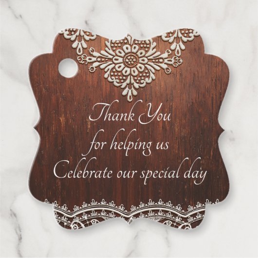 Witte Kant en Houtstructuur Bedankjes Labels (Voorkant)