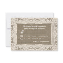 Witte kant en jute bruiloft RSVP kaarten