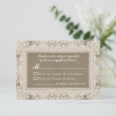 Witte kant en jute bruiloft RSVP kaarten Kaartje (Staand voorkant)