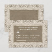 Witte kant en jute bruiloft RSVP kaarten Kaartje (Voorkant / Achterkant)