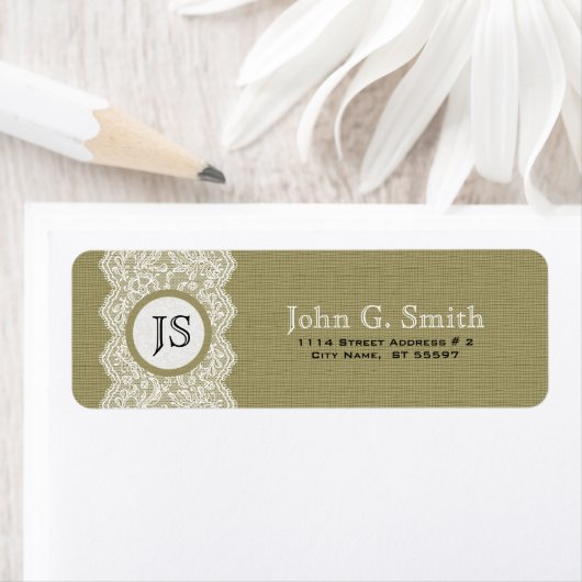 Witte kant en natuurlijke beige linen Burlap textu Etiket (Insitu)