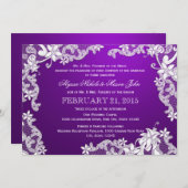 Witte kant en Paarse bruiloft Kaart (Voorkant / Achterkant)