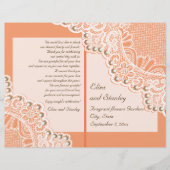 Witte kant en parelkoraal oranje trouwprogramma (Voorkant)