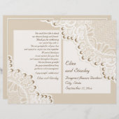 Witte kant en parels beige gevouwen trouwprogramma (Voorkant / Achterkant)