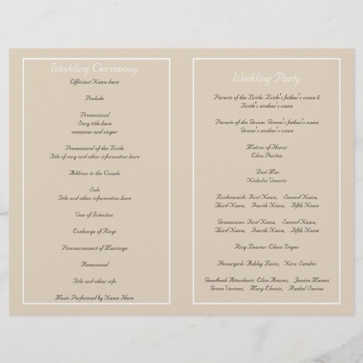 Witte kant en parels beige gevouwen trouwprogramma (Achterkant)