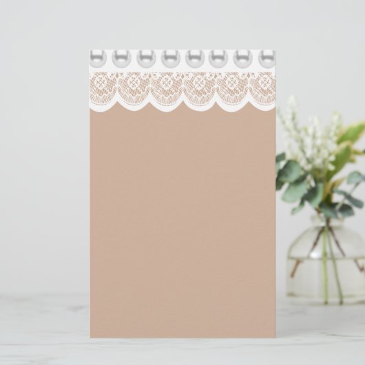 Witte kant en parels briefpapier (Staand voorkant)