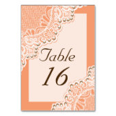 Witte kant en parels bruiloft koraal tafel nummer kaart (Voorkant)