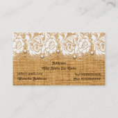 Witte kant en parels op oranje burlap visitekaartje (Achterkant)