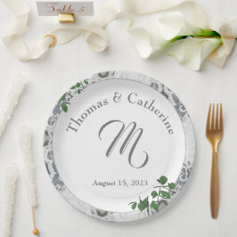 Witte kant en Roos bladeren Bord papier